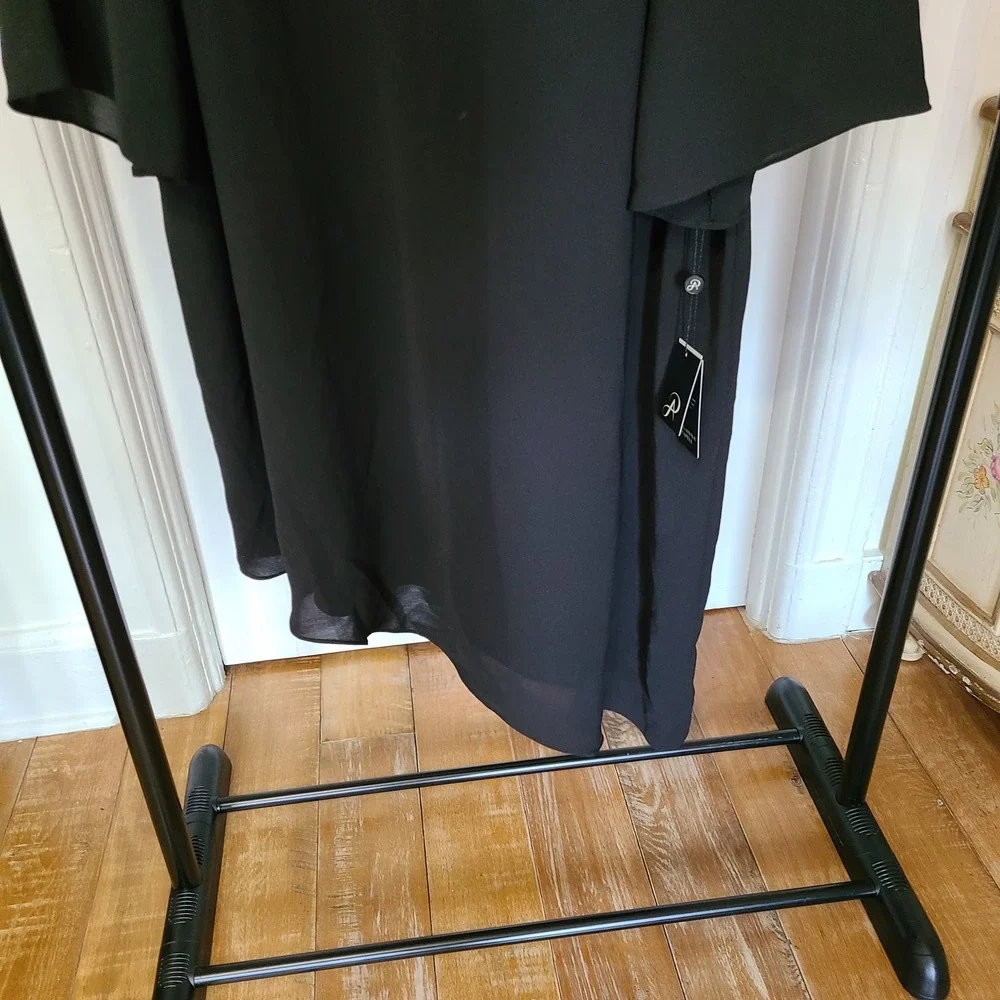 Adrianna Papell Asymmetrical Cut 3/4 Sleeves Black Evening Dress 16W NWT - Picture 9 of 12